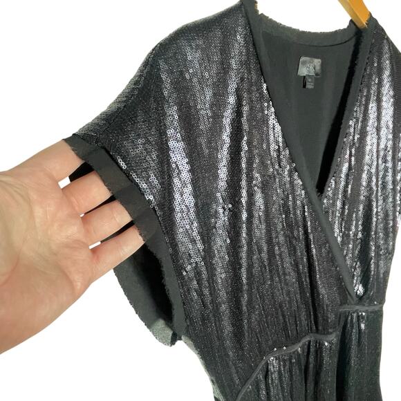 BANANA REPUBLIC Women’s Black Sequin Faux Wrap Mini Dress - Picture 3 of 5